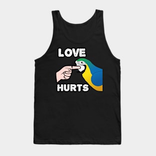 Love Hurts Blue and Gold Macaw Parrot biting Tank Top